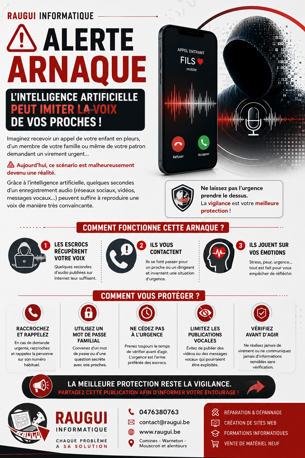 🚨 ALERTE ARNAQUE : L'INTELLIGENCE ARTIFICIELLE PEUT IMITER LA VOIX DE VOS PROCHES !