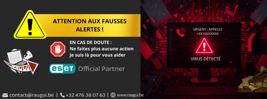 Conseil – Attention aux fausses alertes virus – plusieurs victimes ces derniers jours ⚠ par Raugui Informatique