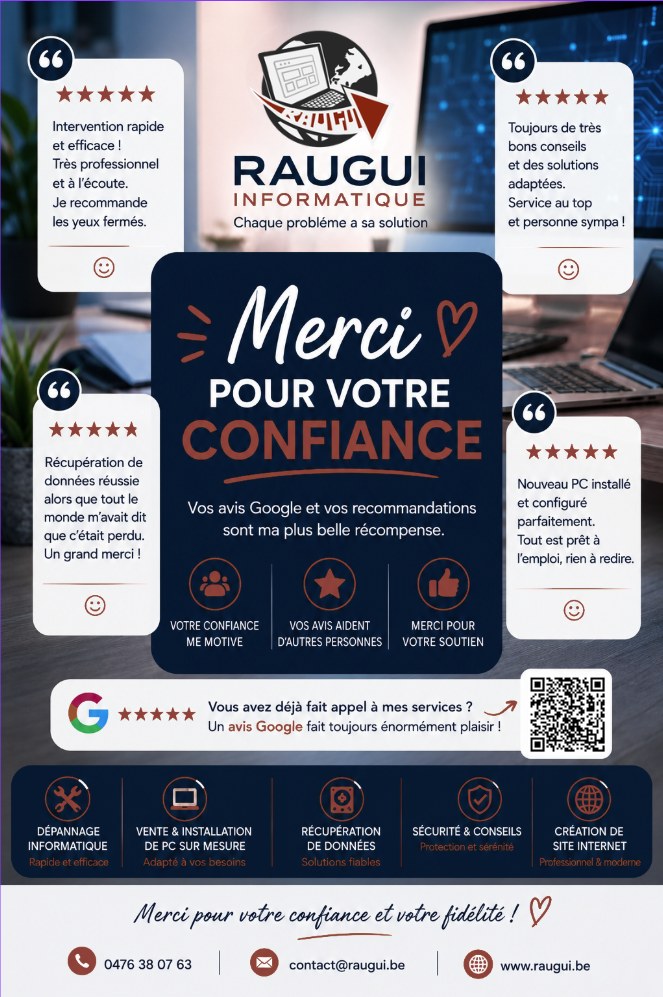 Actualité – Merci pour vos avis Google ⭐ par Raugui Informatique