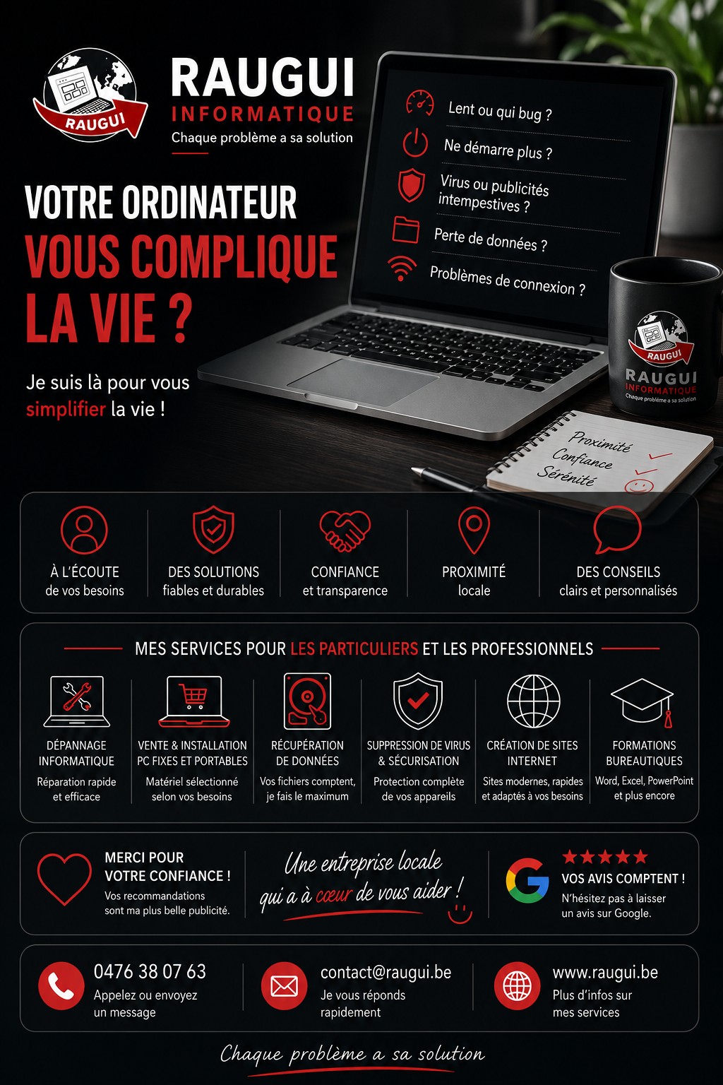Réparation – Votre ordinateur est lent ? Il ne démarre plus ? Vous pensez déjà à en acheter un nouveau ? par Raugui Informatique
